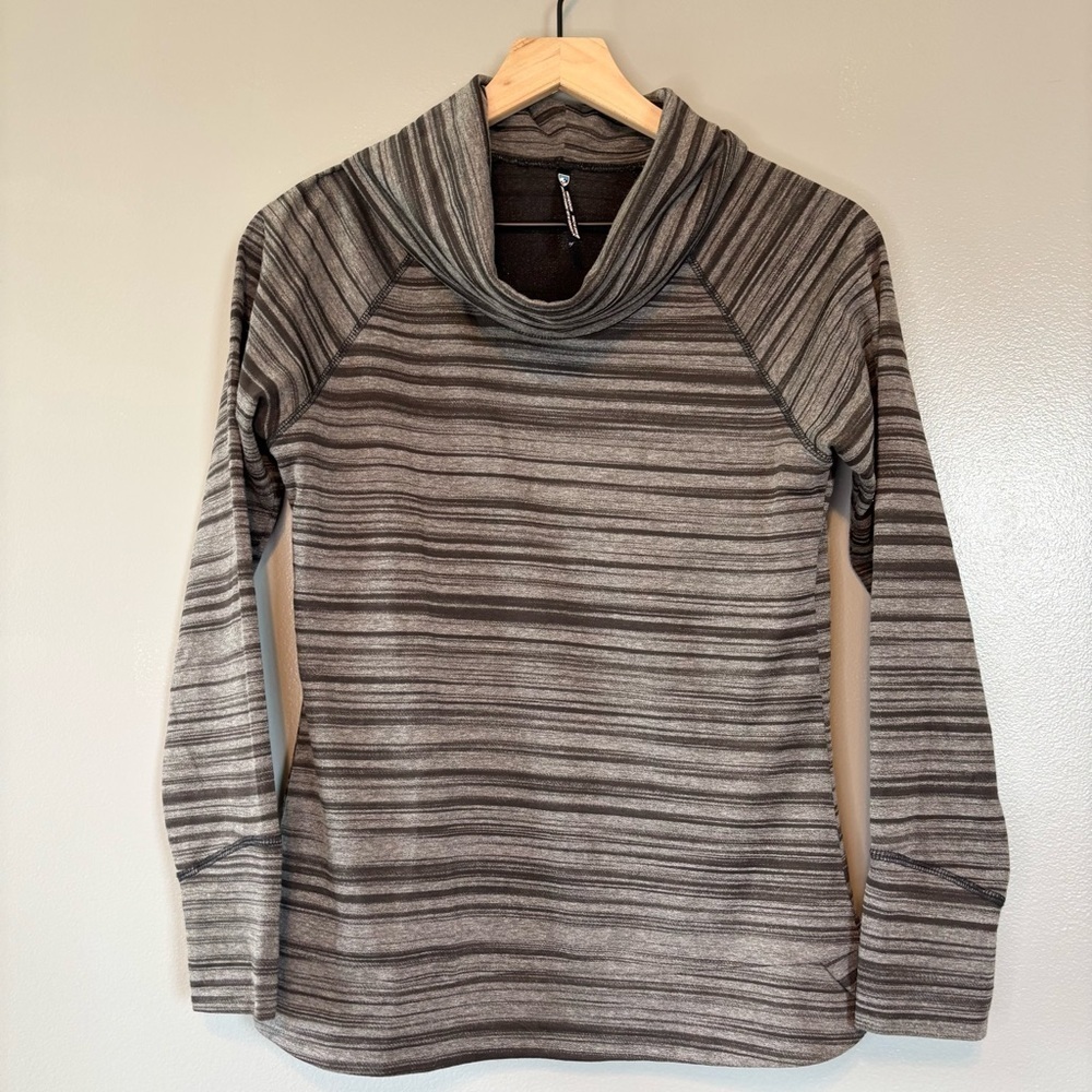 Kuhl XS Piper Cowl Neck Sweater Heather Gray Black Outdoor Hiking Base Layer